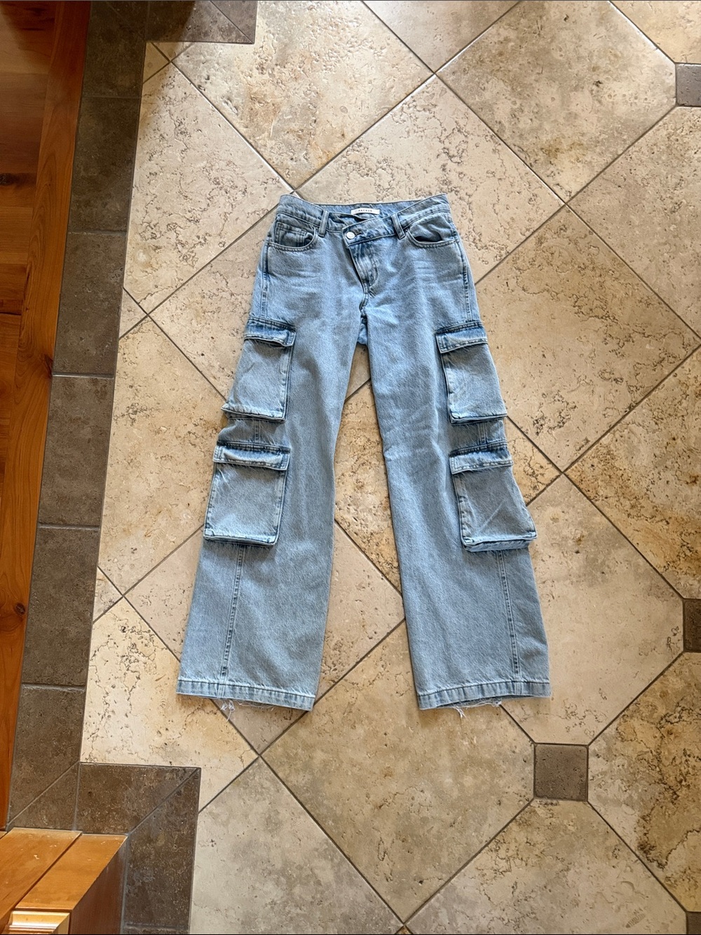 Pacsun Baggy Light Wash Denim Cargo Jeans with Multiple Patch Pockets